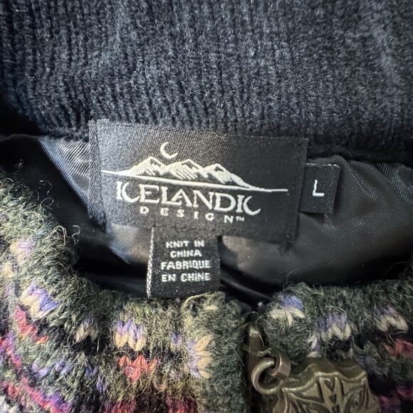 Icelandic Design Embroidered Wool Jacket Coat Womens L Green Floral Sweater Zip - Picture 13 of 13